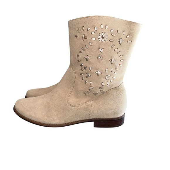 Jack Rogers Kaitlin Suede MidCalf Boot Western Flat Women 9.5 Ivory Sand Cowgirl - Picture 2 of 10